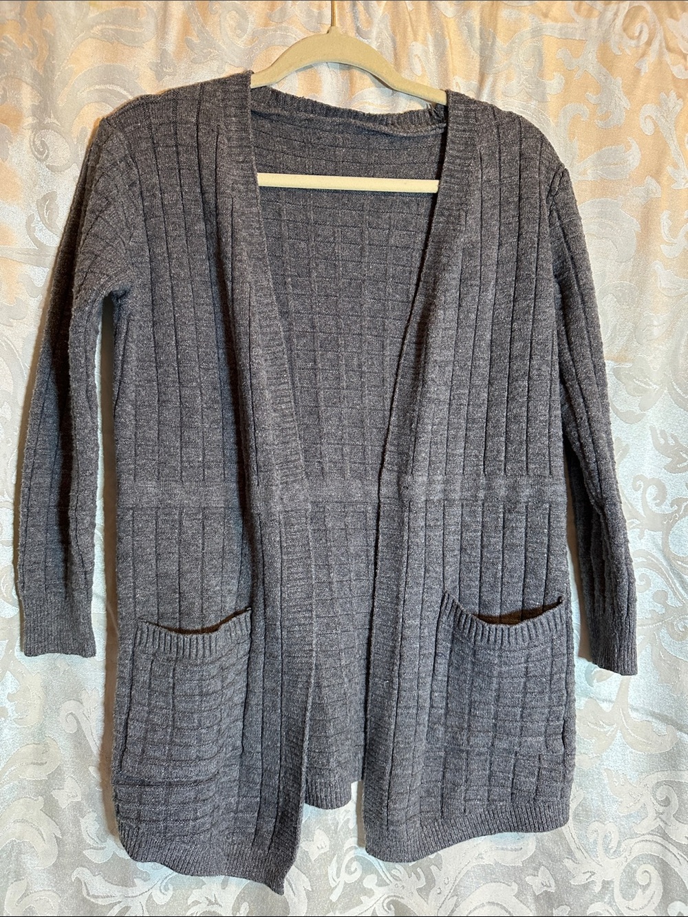 SHEIN Charcoal Gray Ribbed Open-Front Cardigan